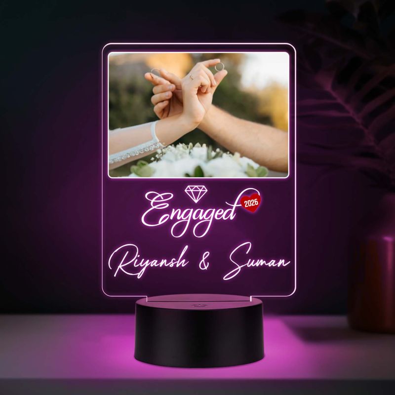 Personalized Couple Name & Engagement Date LED Night Lamp with Multicolored Light Engagement Gift for Friend, Bhaiya-Bhabhi, Sister & Jiju